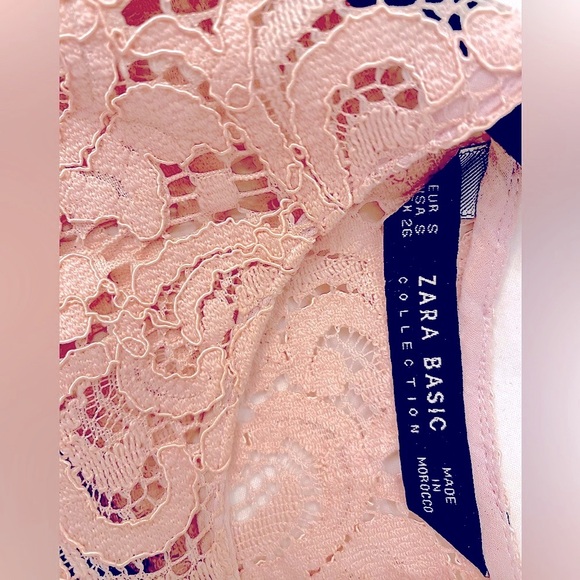 Zara Guipure ruffled pink lace lace crop top - Picture 6 of 7